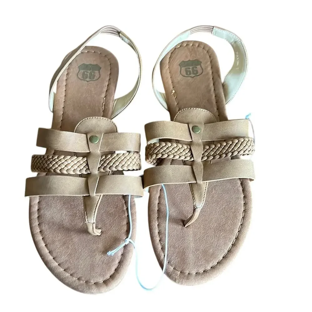 Route 66 Woman Size 9M Light Brown Faux Leather Sandals NWT Summer Slingback